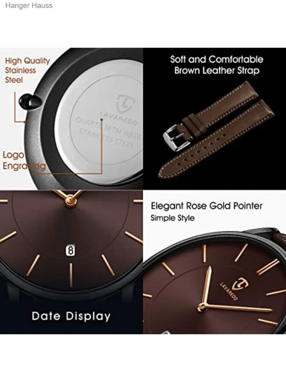 Men's Ultra-Thin Minimalist Analog Leather Watch Quartz 3ATM
